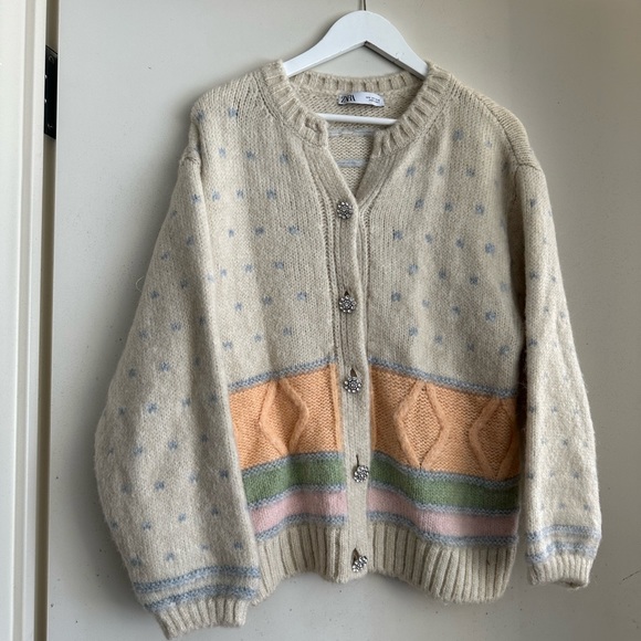 Zara Vintage Inspired Jewel Button Chunky Cardigan Sweater - Picture 3 of 7